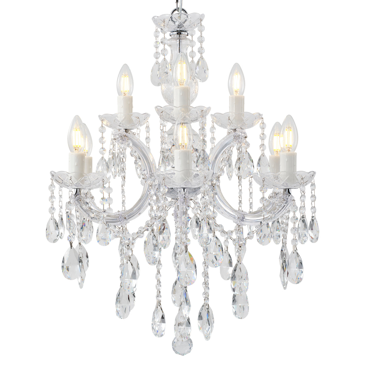 Zurich 9 Light Crystal Glass Chandelier, Clear Chrome
