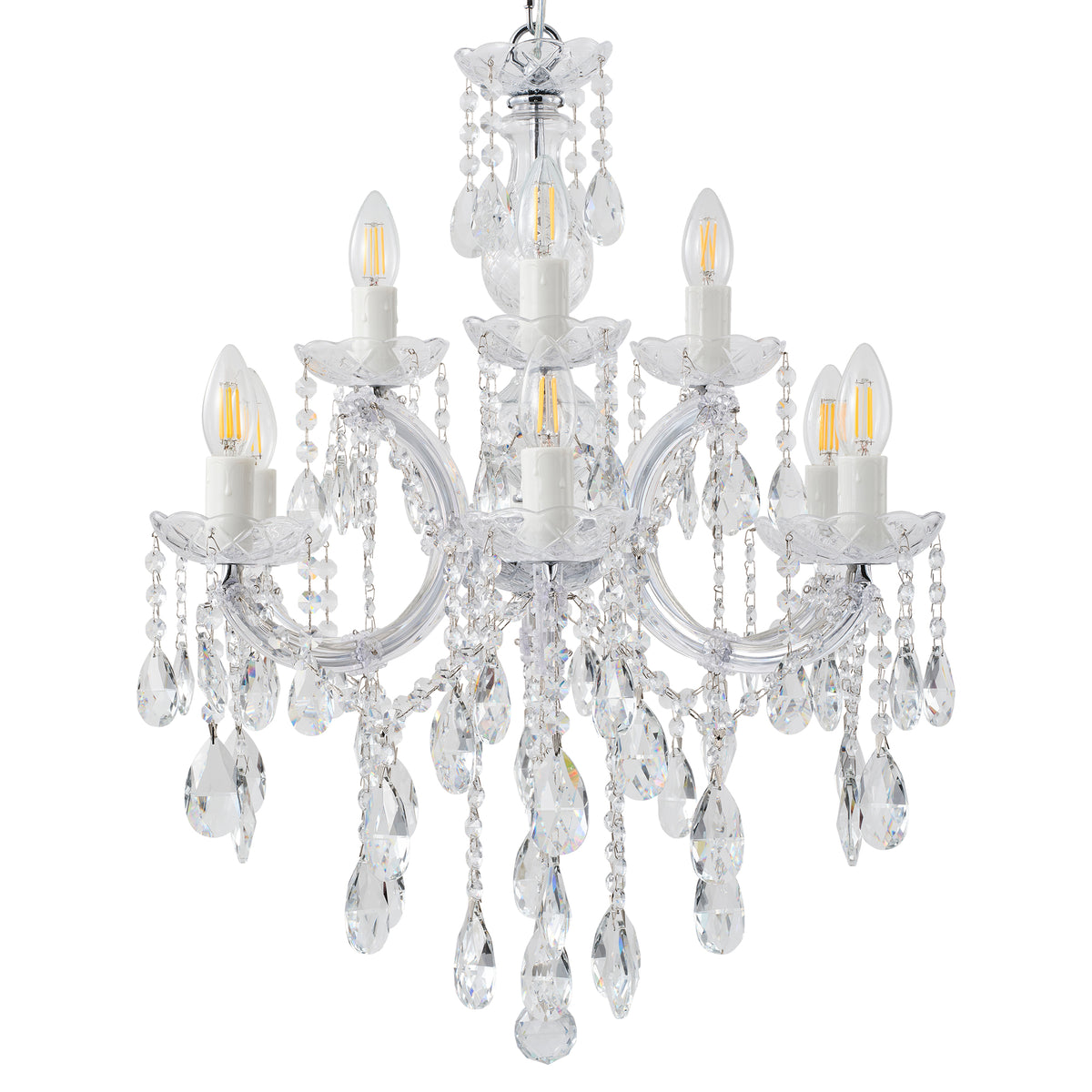 Zurich 9 Light Crystal Glass Chandelier, Clear Chrome