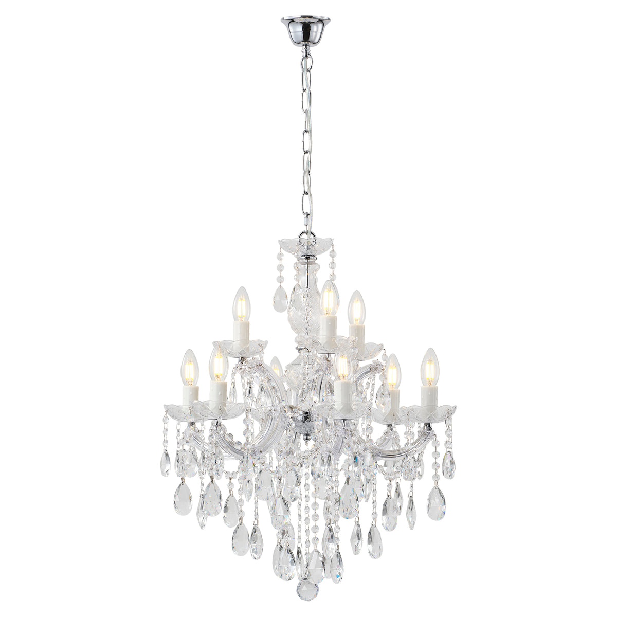 Zurich 9 Light Crystal Glass Chandelier, Clear Chrome