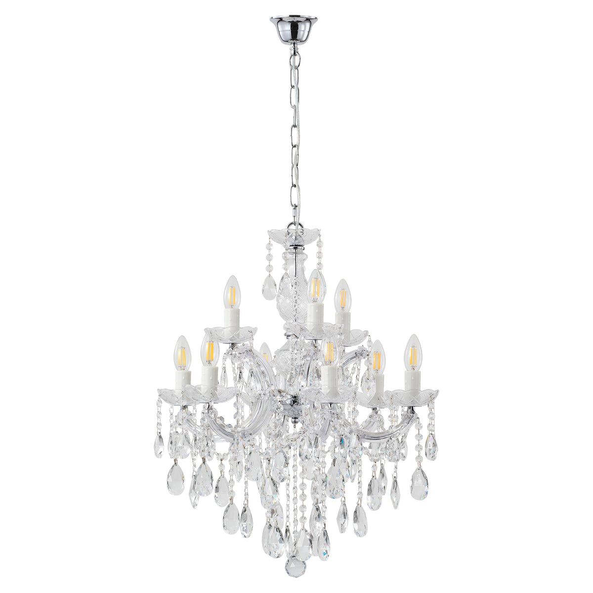 Zurich 9 Light Crystal Glass Chandelier, Clear Chrome