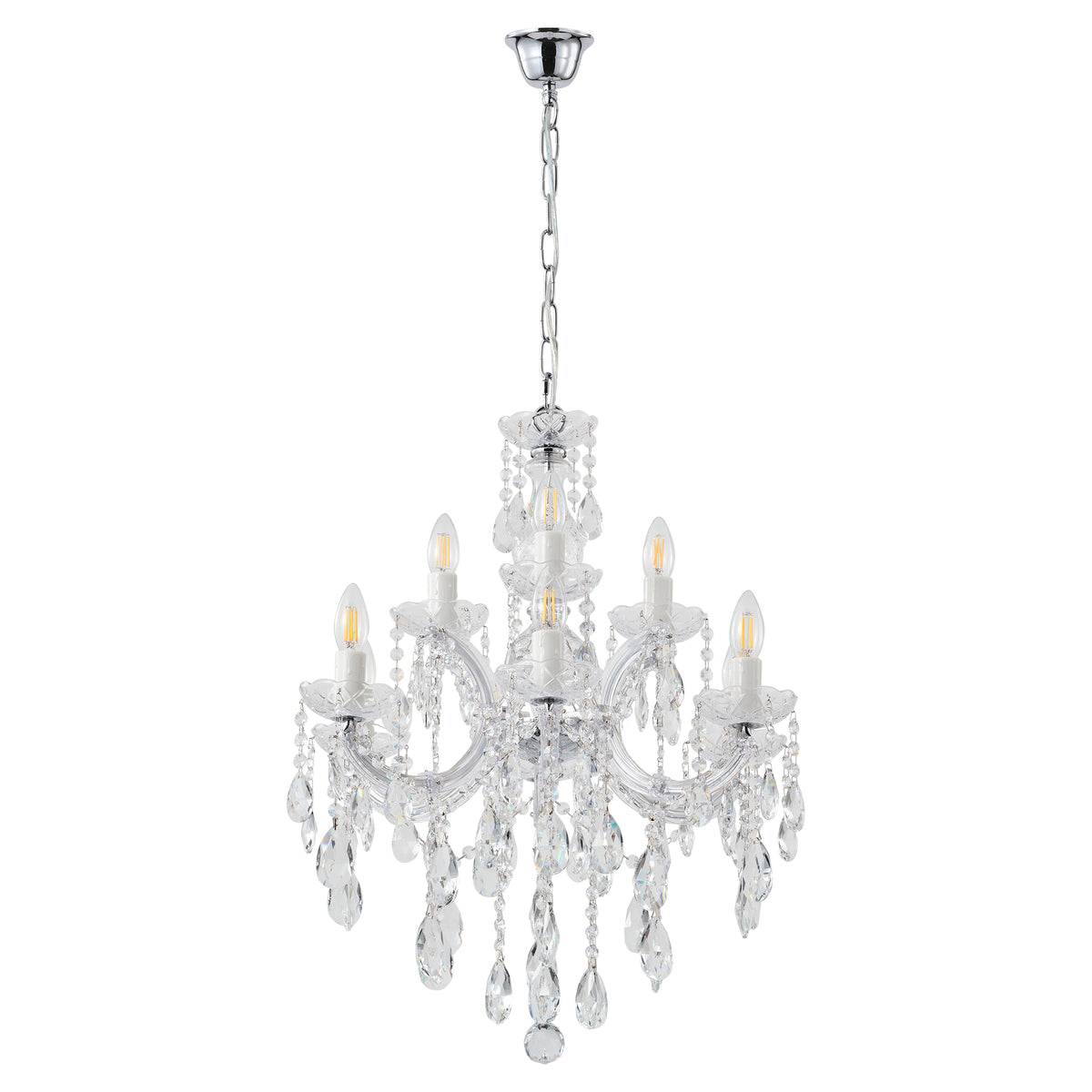 Zurich 9 Light Crystal Glass Chandelier, Clear Chrome