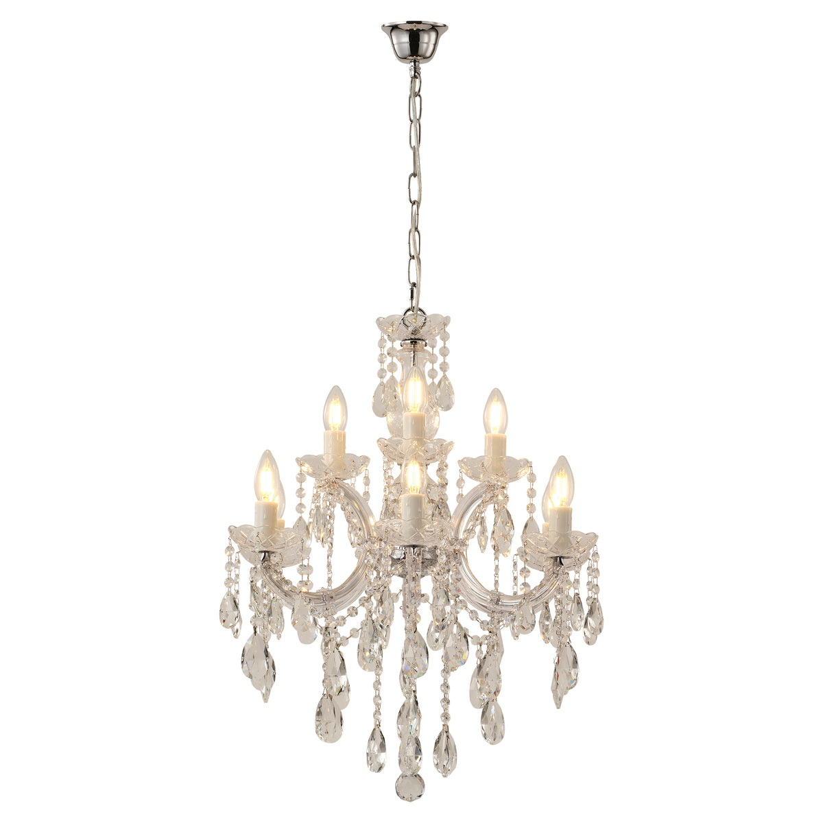 Zurich 9 Light Crystal Glass Chandelier, Clear Chrome