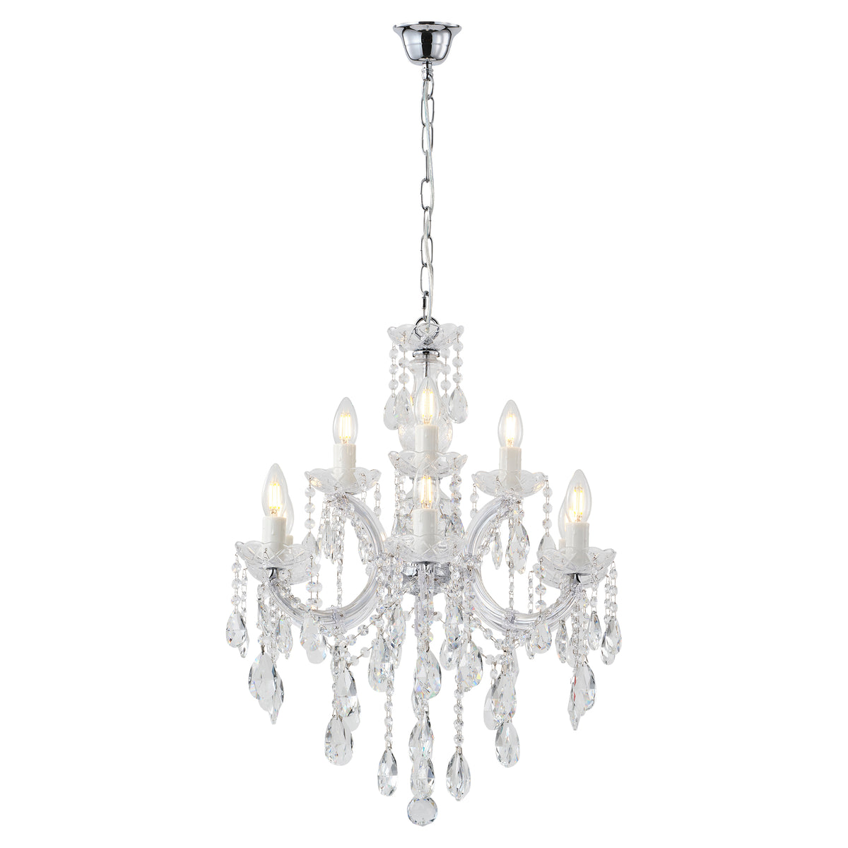 Zurich 9 Light Crystal Glass Chandelier, Clear Chrome