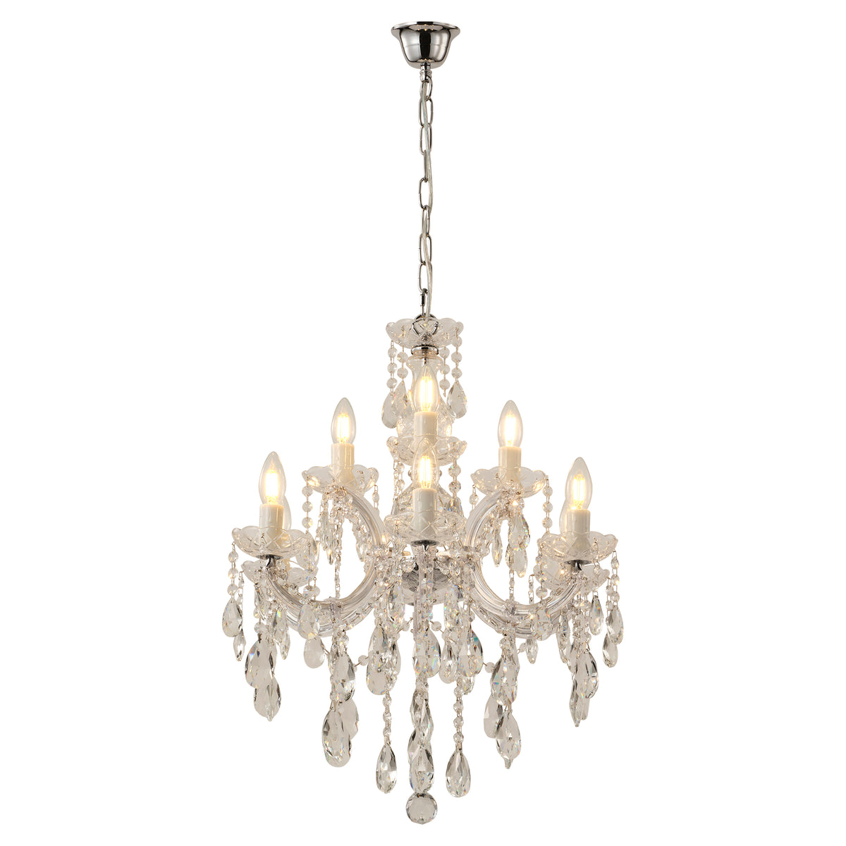 Zurich 9 Light Crystal Glass Chandelier, Clear Chrome