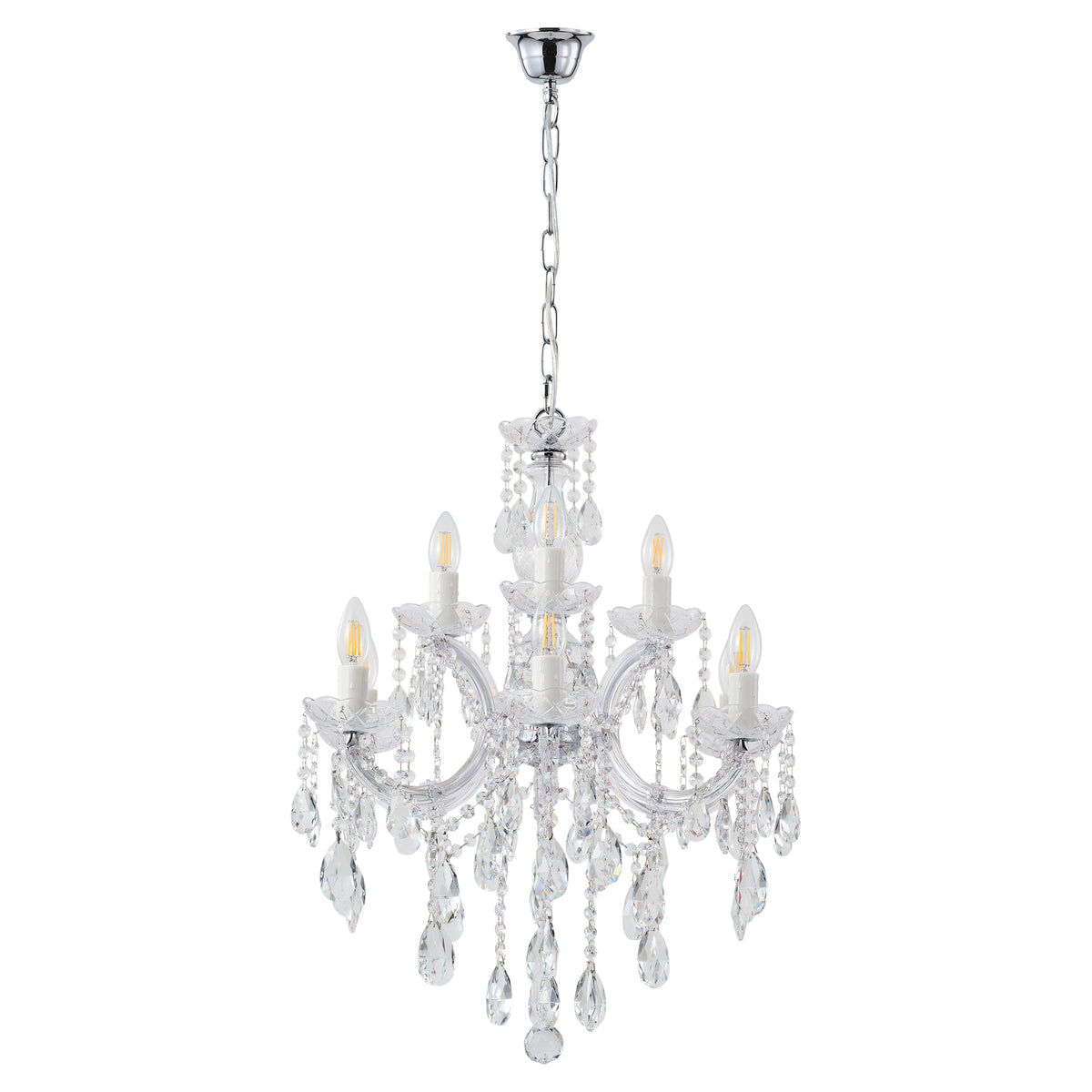 Zurich 9 Light Crystal Glass Chandelier, Clear Chrome