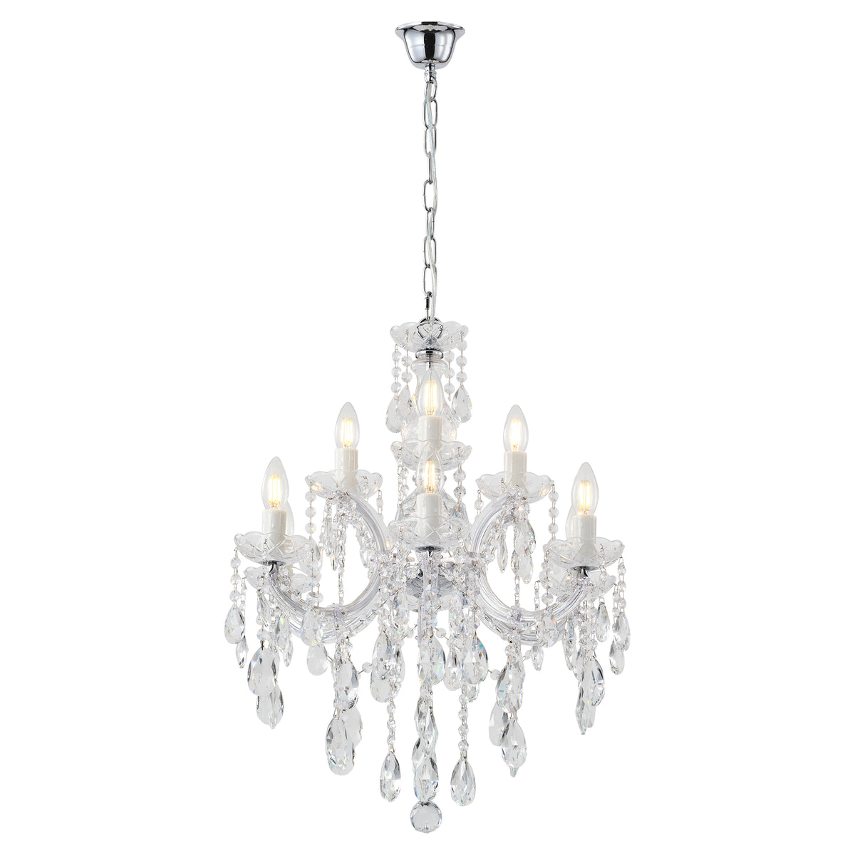 Zurich 9 Light Crystal Glass Chandelier, Clear Chrome