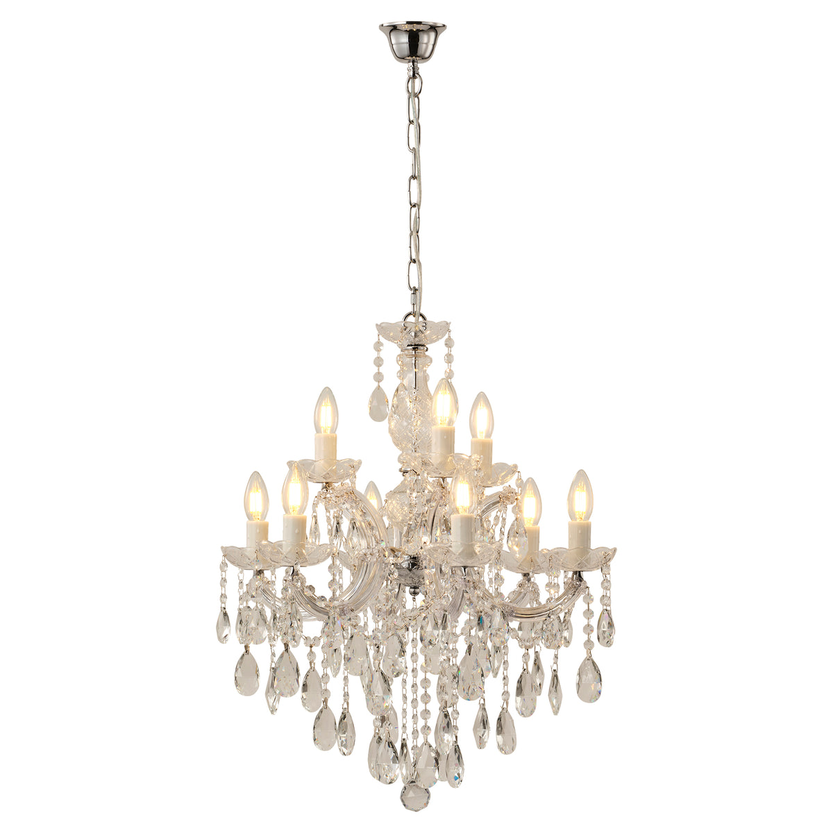 Zurich 9 Light Crystal Glass Chandelier, Clear Chrome