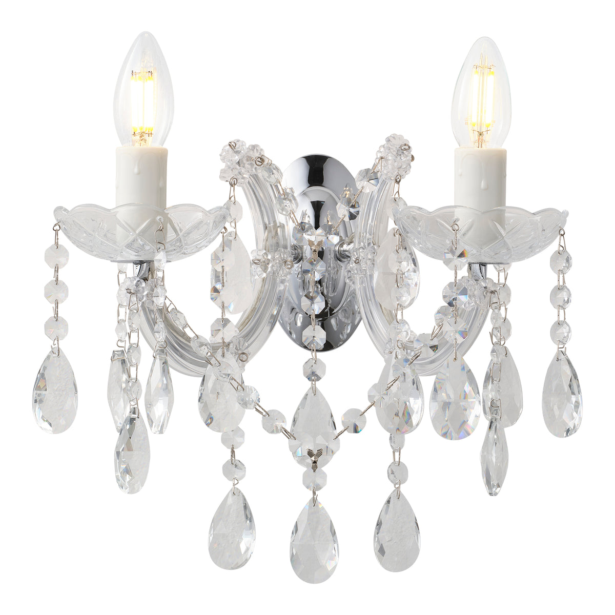 Zurich 2 Light Crystal Glass Wall Bracket, Chrome