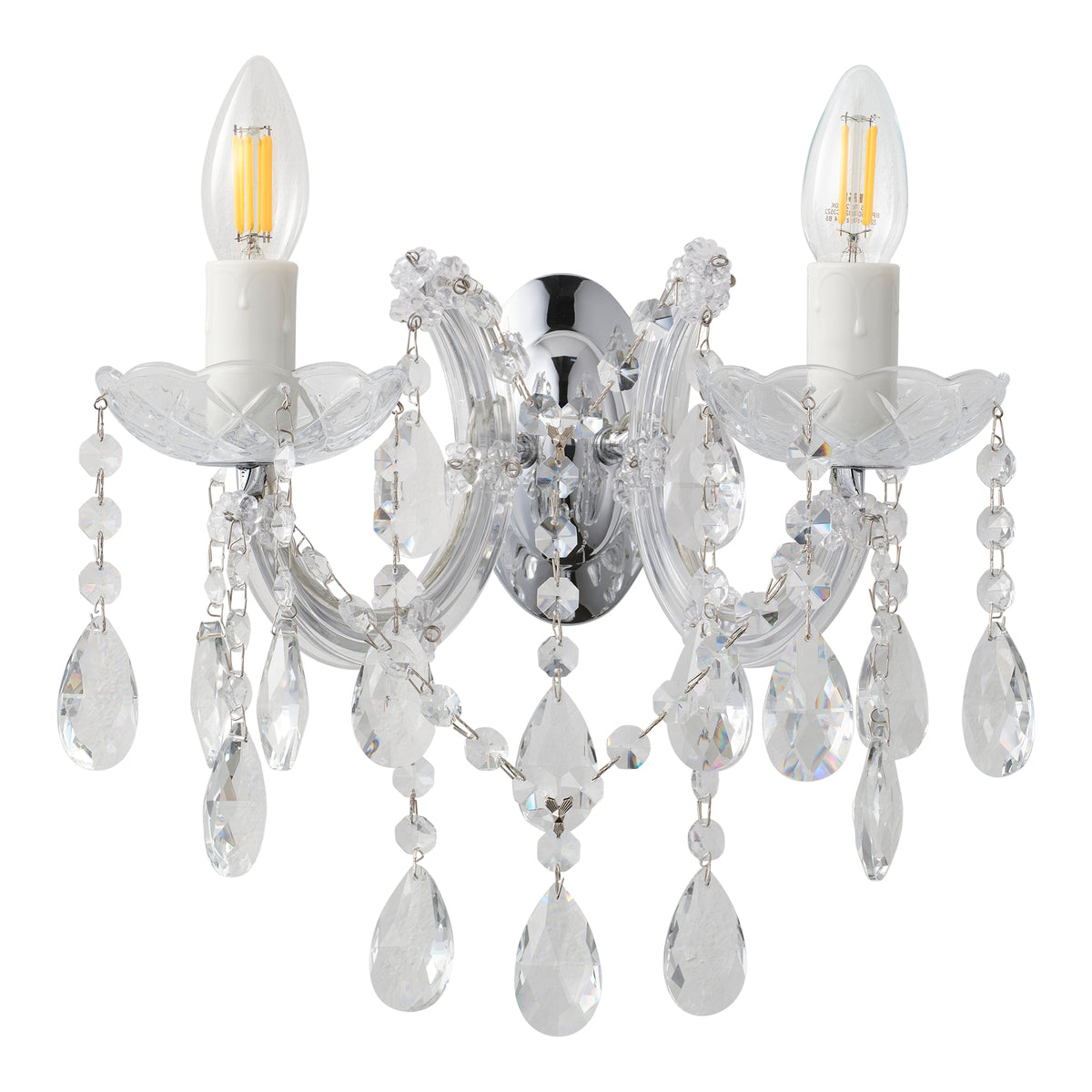 Zurich 2 Light Crystal Glass Wall Bracket, Chrome