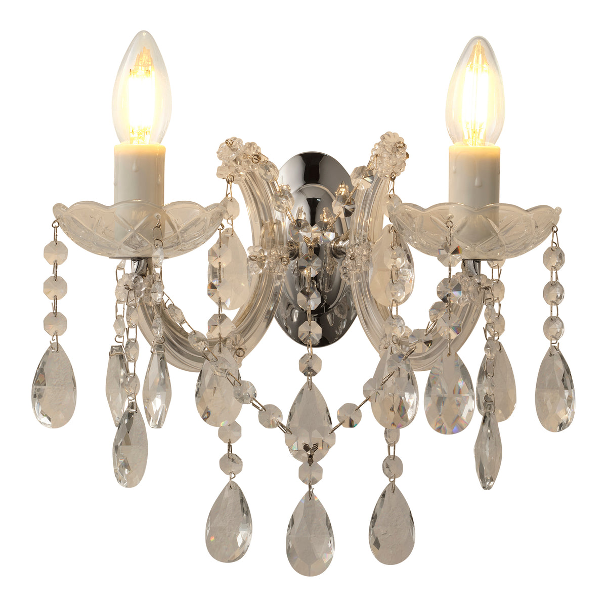 Zurich 2 Light Crystal Glass Wall Bracket, Chrome