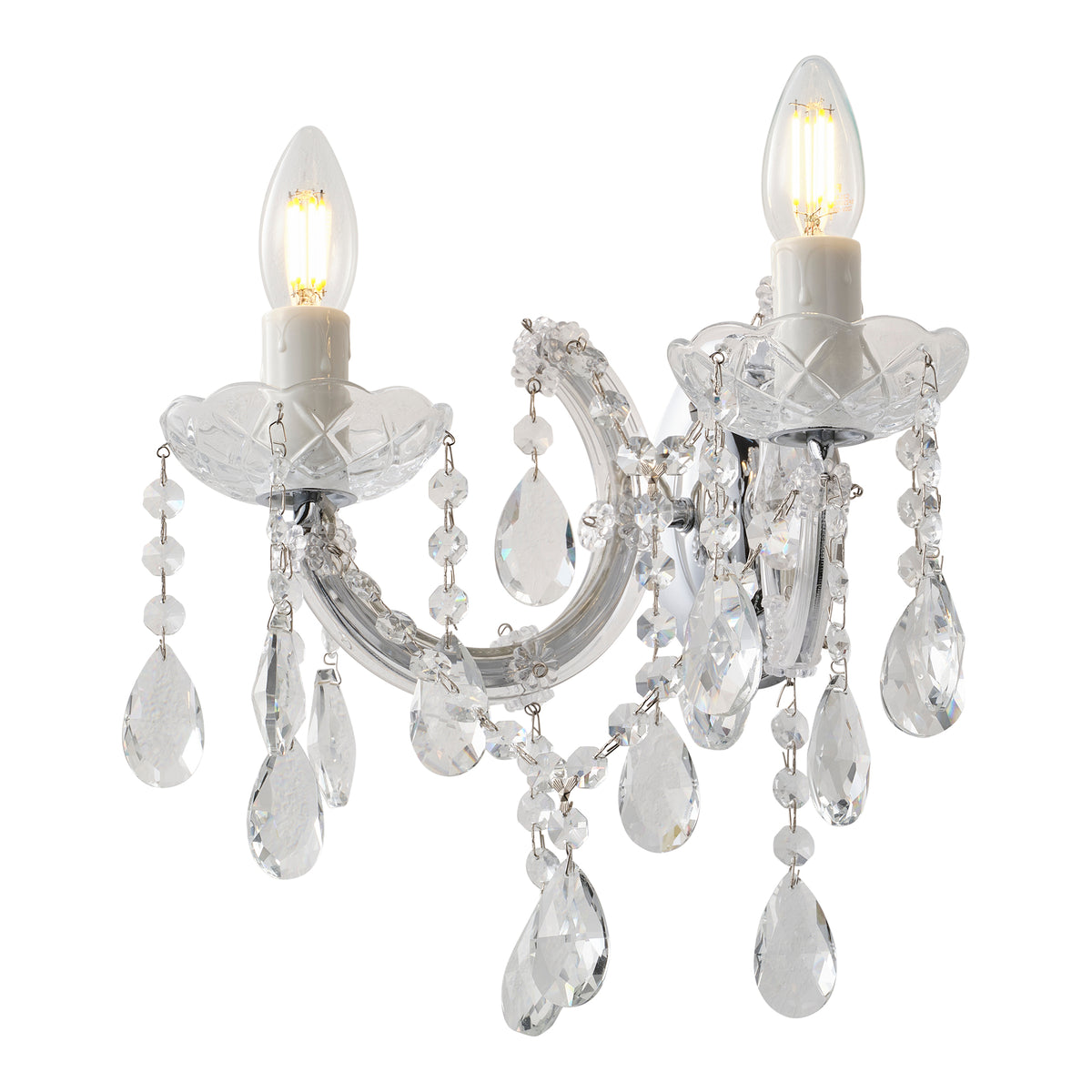 Zurich 2 Light Crystal Glass Wall Bracket, Chrome