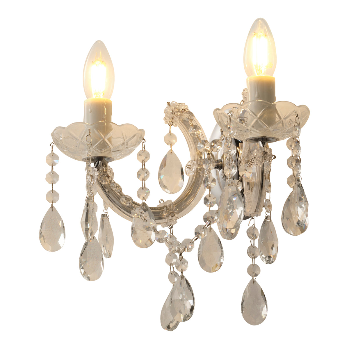 Zurich 2 Light Crystal Glass Wall Bracket, Chrome