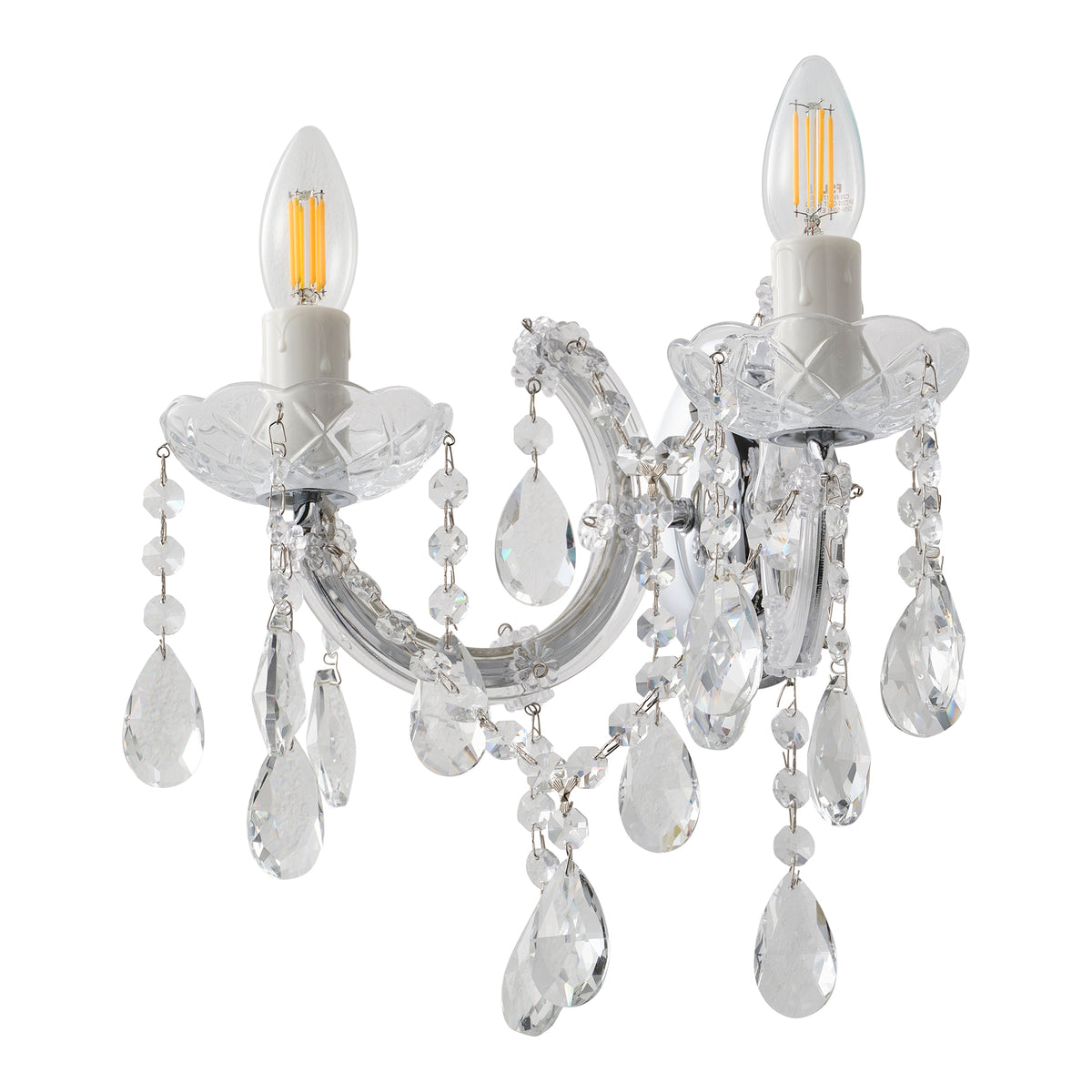 Zurich 2 Light Crystal Glass Wall Bracket, Chrome