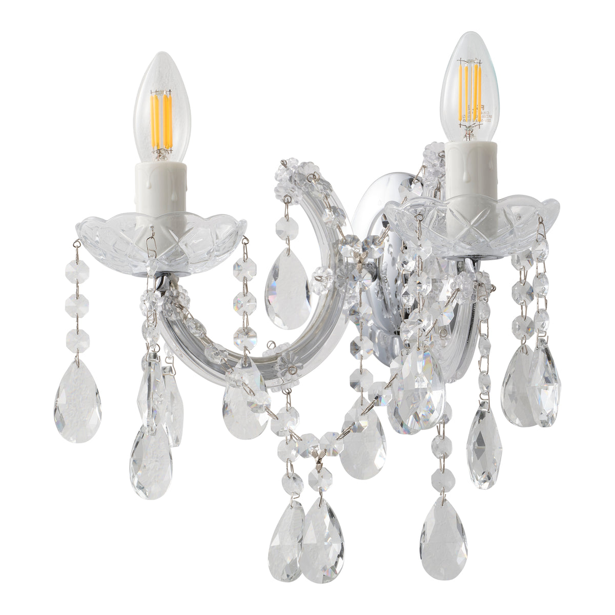 Zurich 2 Light Crystal Glass Wall Bracket, Chrome