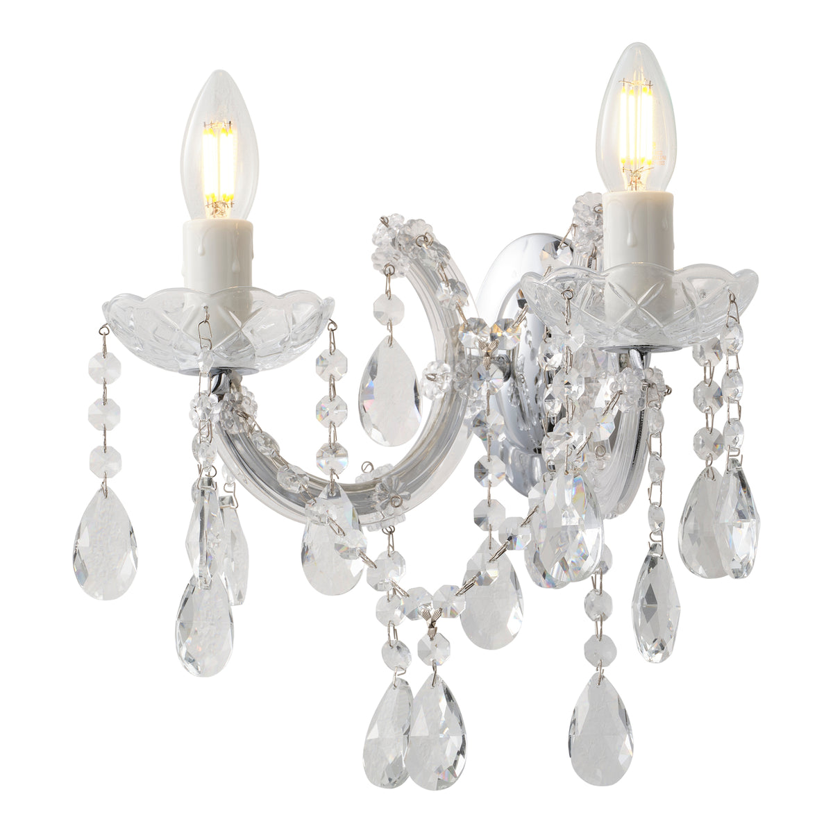 Zurich 2 Light Crystal Glass Wall Bracket, Chrome