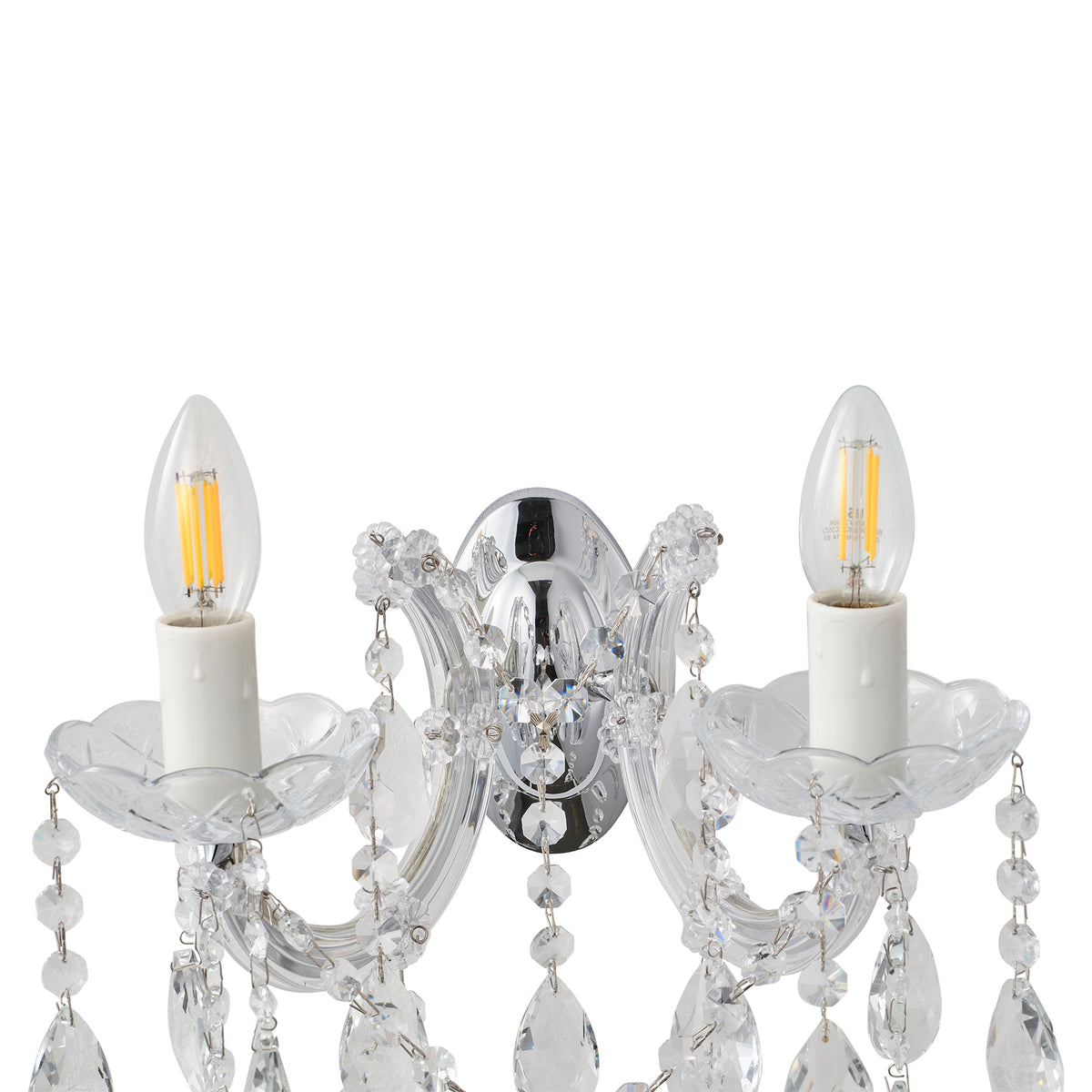 Zurich 2 Light Crystal Glass Wall Bracket, Chrome