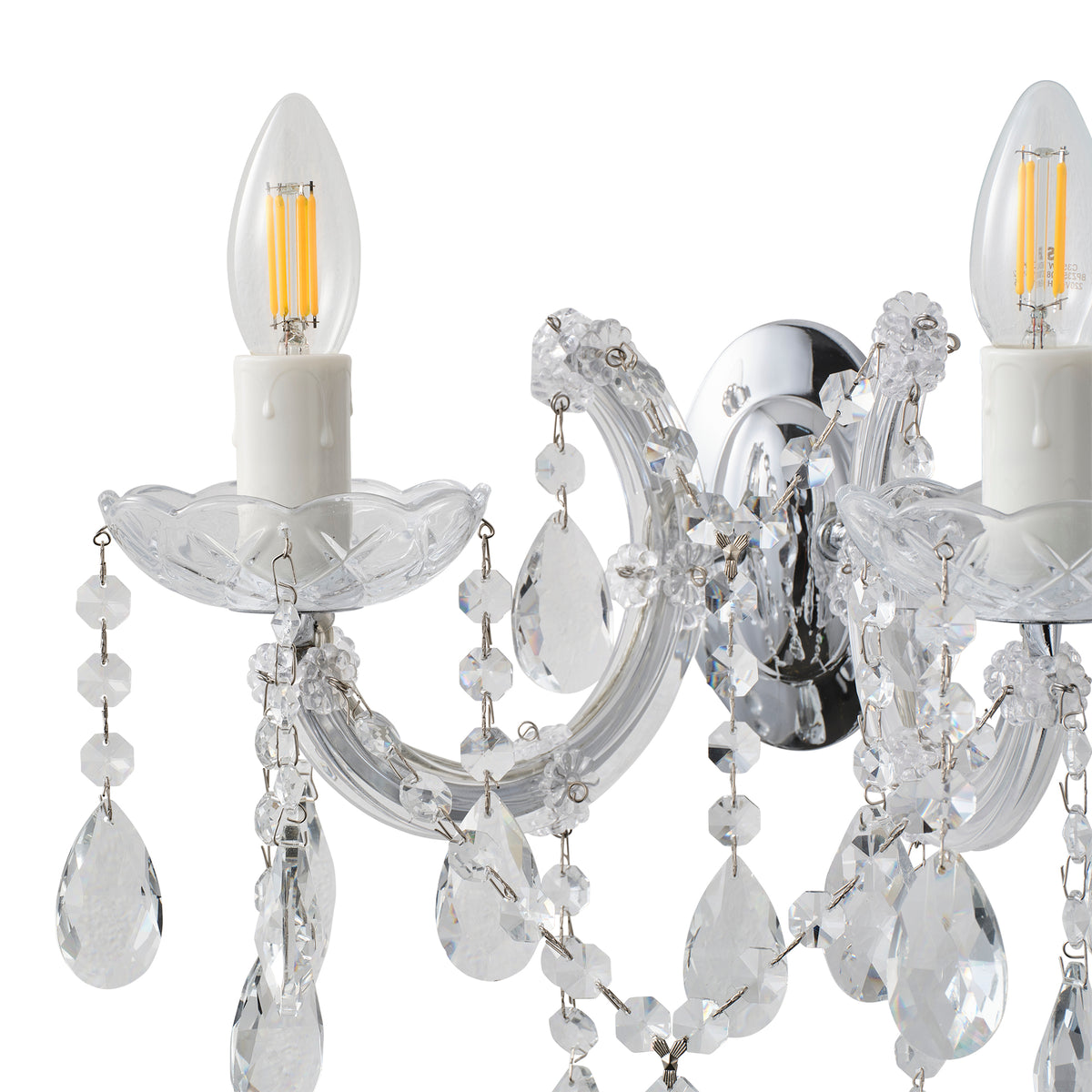 Zurich 2 Light Crystal Glass Wall Bracket, Chrome