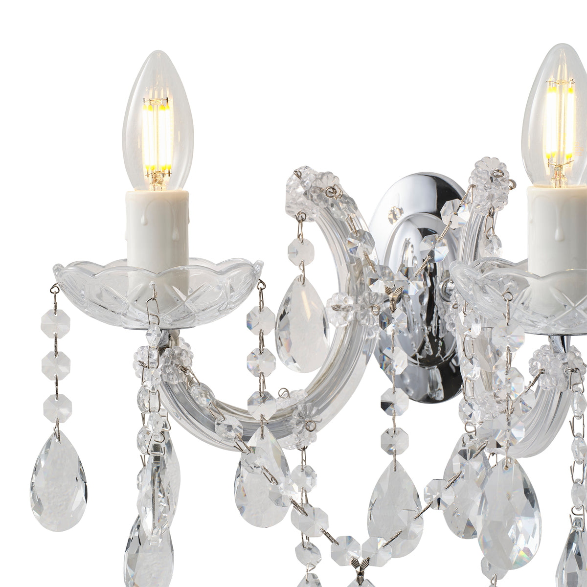 Zurich 2 Light Crystal Glass Wall Bracket, Chrome