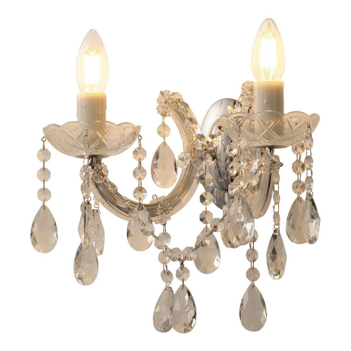 Zurich 2 Light Crystal Glass Wall Bracket, Chrome
