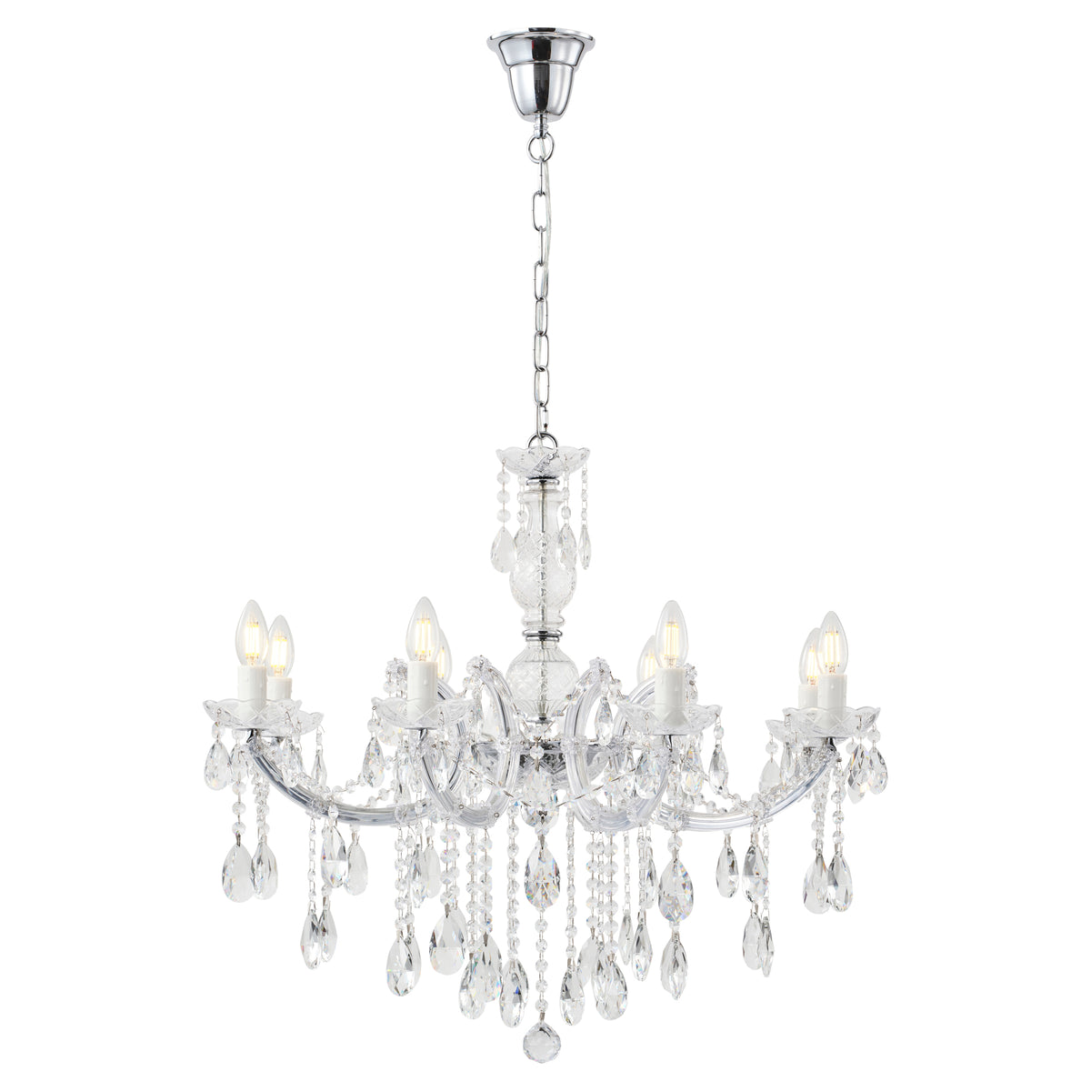Zurich 8 Light Crystal Glass Chandelier, Chrome