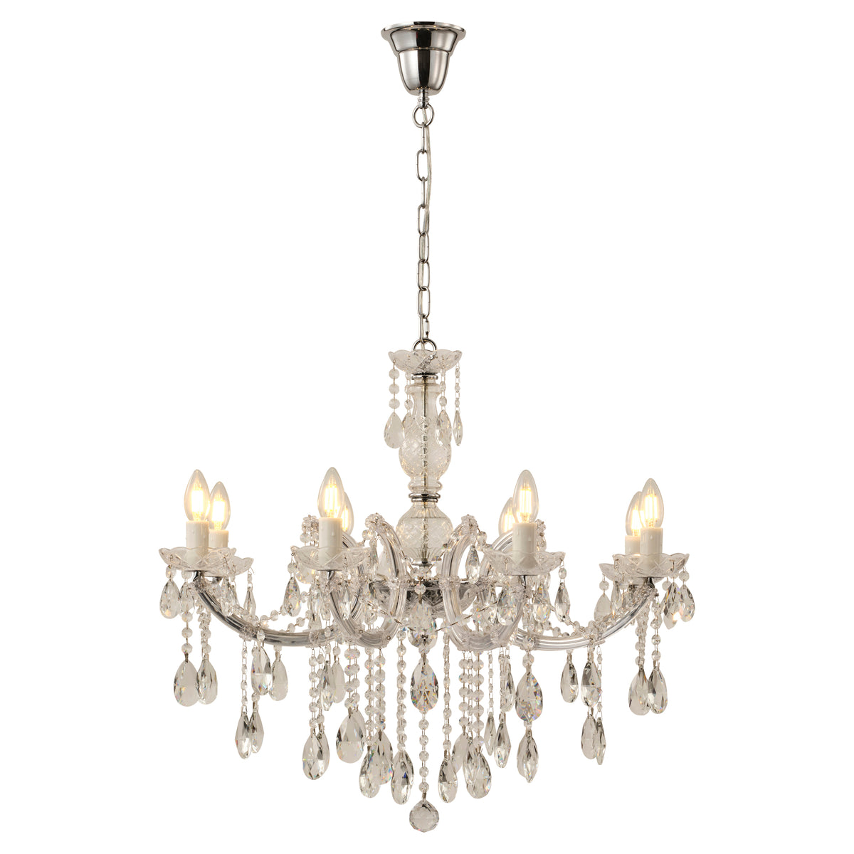 Zurich 8 Light Crystal Glass Chandelier, Chrome