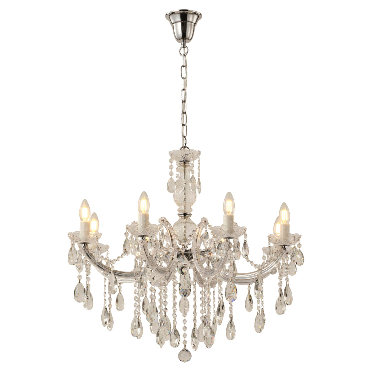 Zurich 8 Light Crystal Glass Chandelier, Chrome