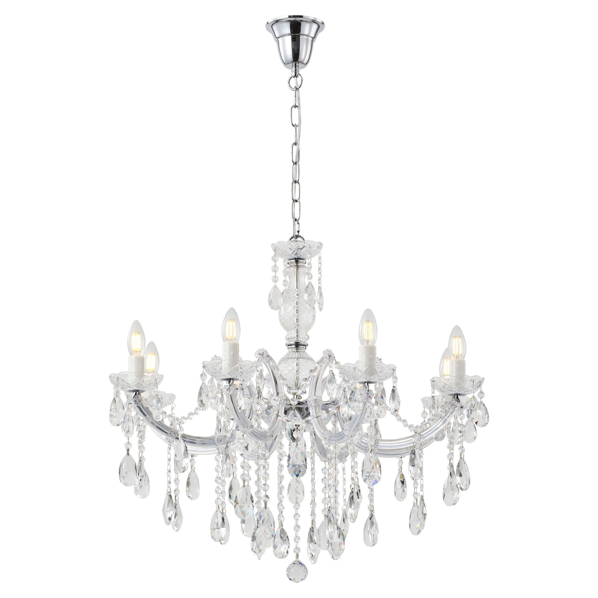 Zurich 8 Light Crystal Glass Chandelier, Chrome
