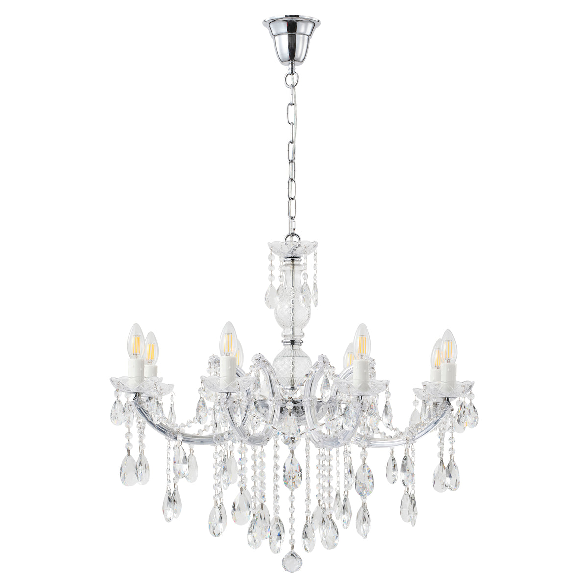 Zurich 8 Light Crystal Glass Chandelier, Chrome