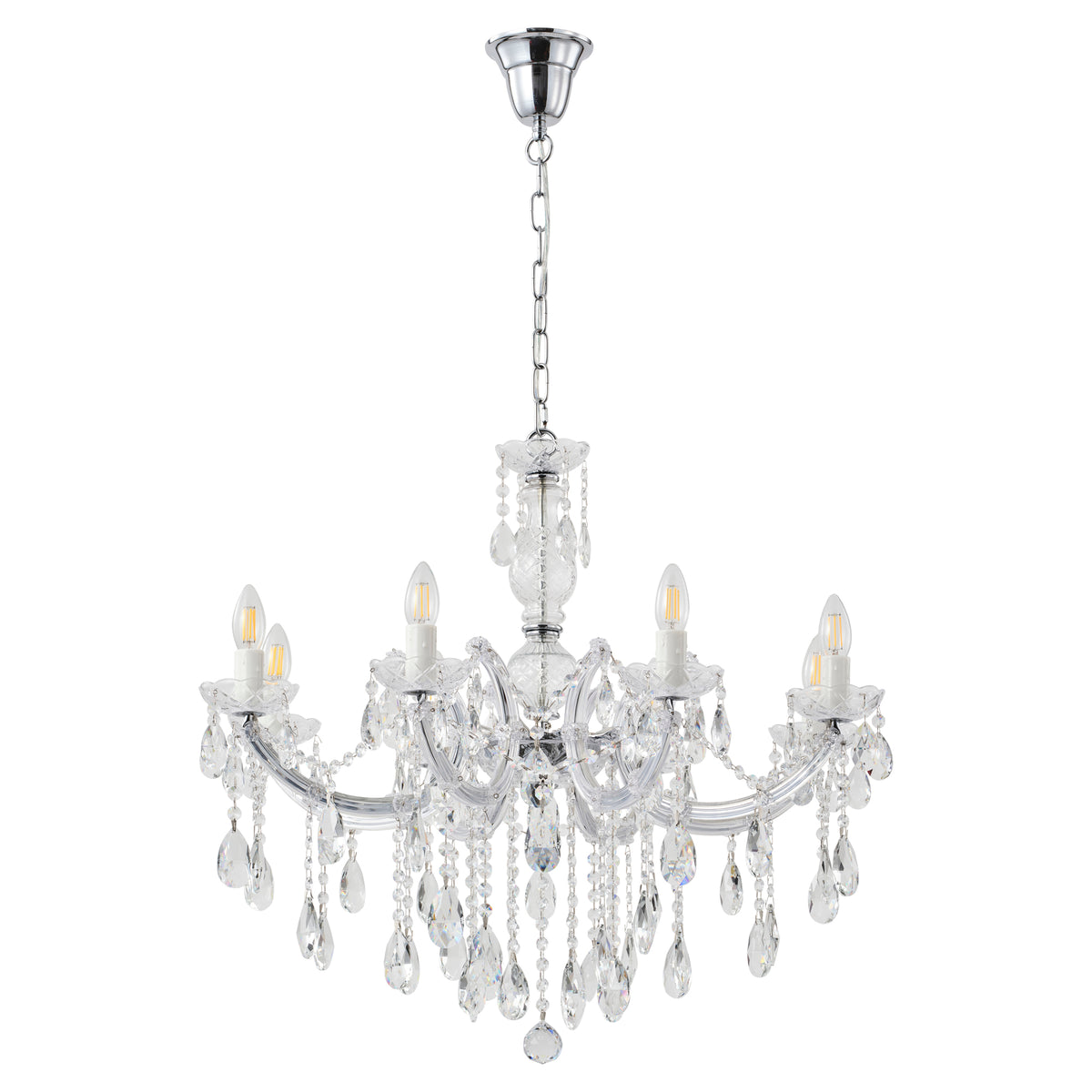 Zurich 8 Light Crystal Glass Chandelier, Chrome