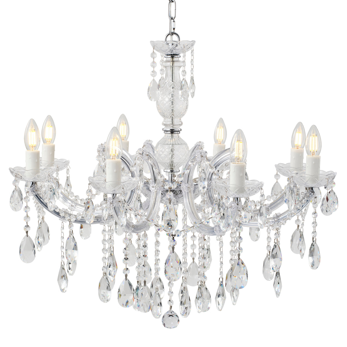 Zurich 8 Light Crystal Glass Chandelier, Chrome