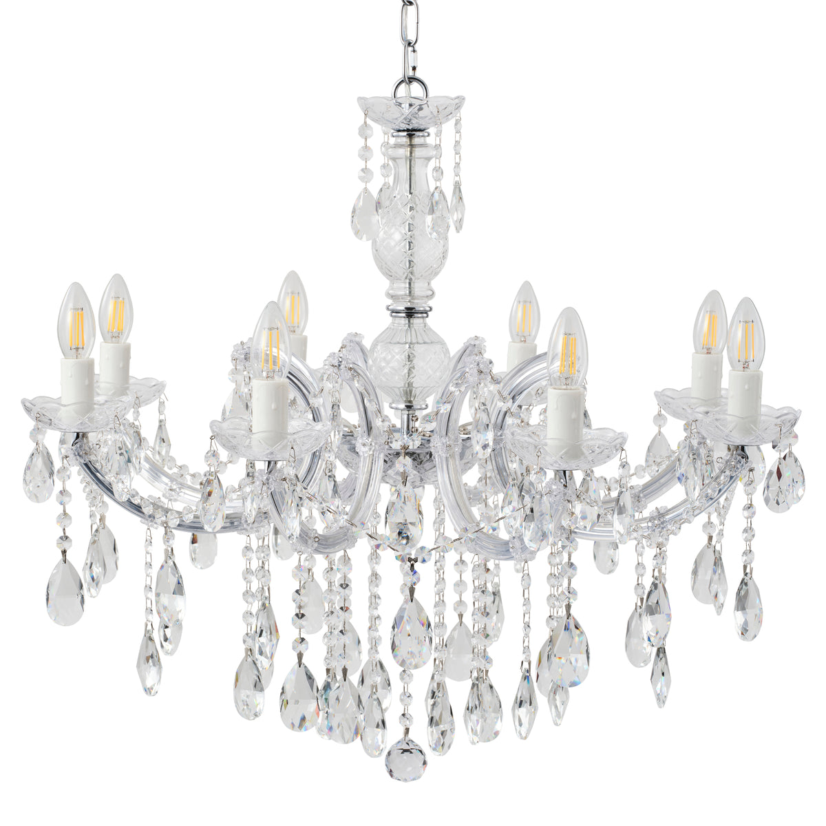 Zurich 8 Light Crystal Glass Chandelier, Chrome