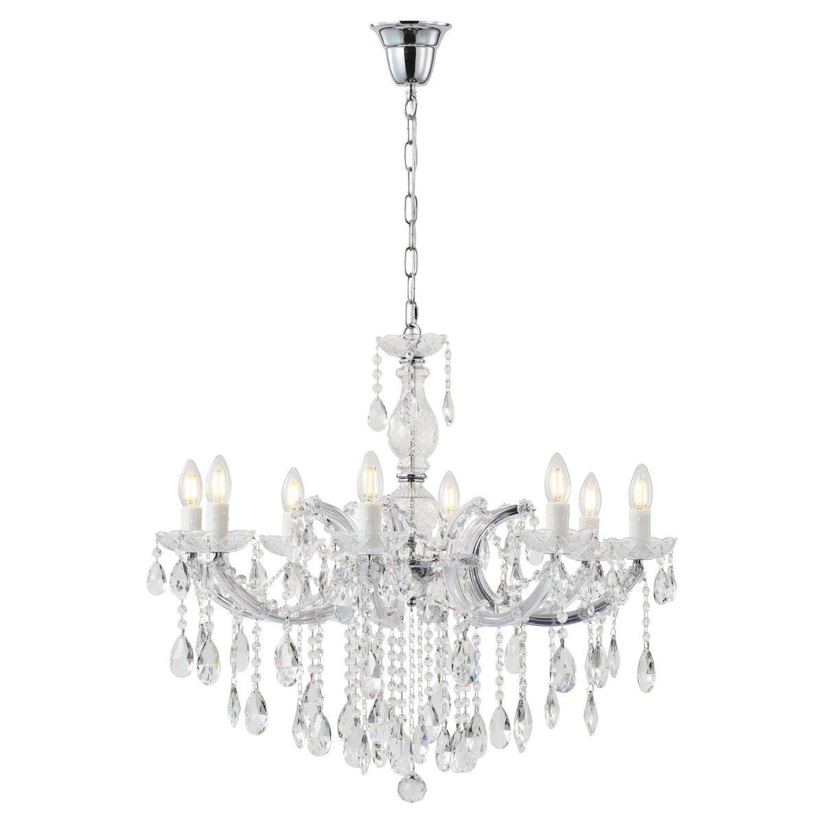 Zurich 8 Light Crystal Glass Chandelier, Chrome