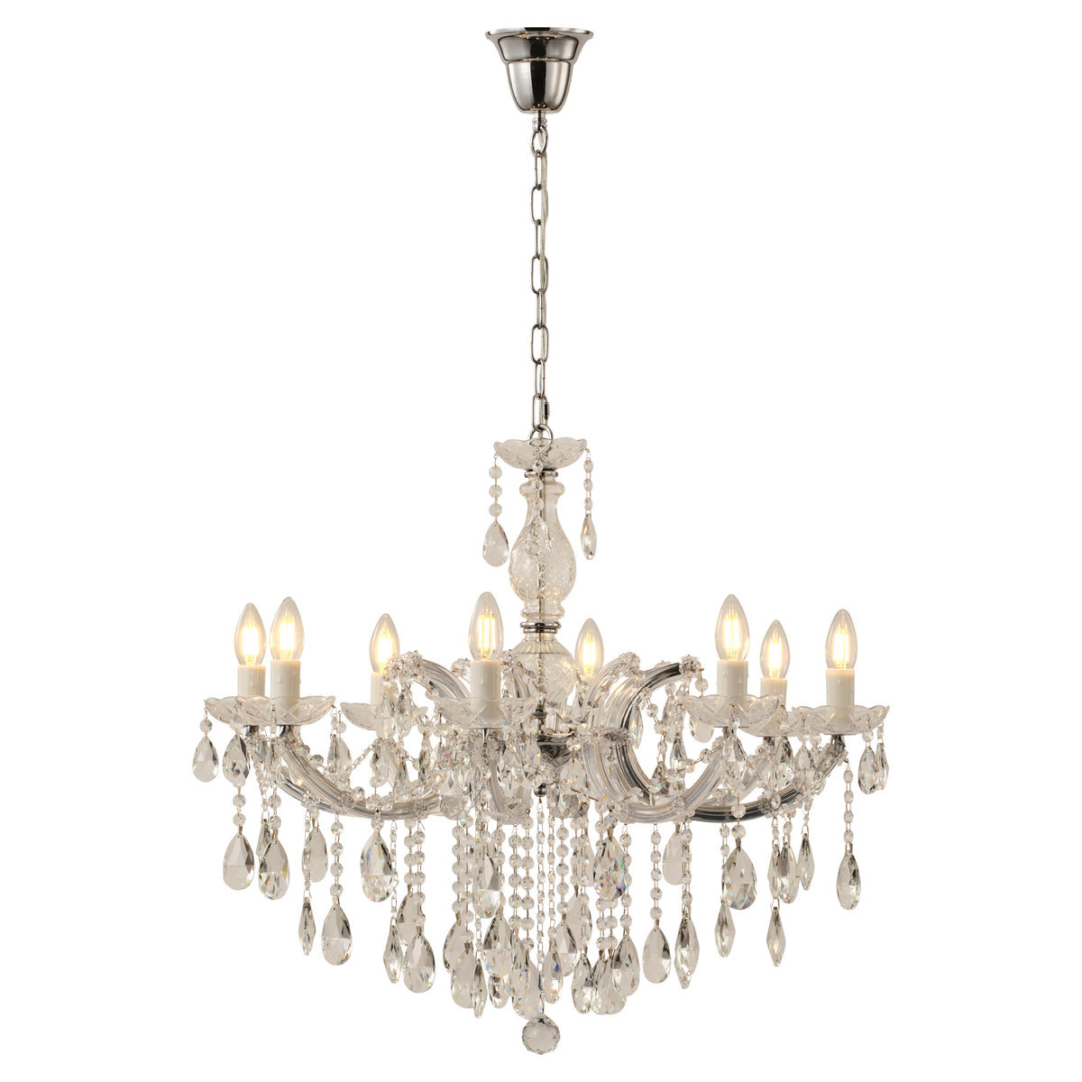 Zurich 8 Light Crystal Glass Chandelier, Chrome