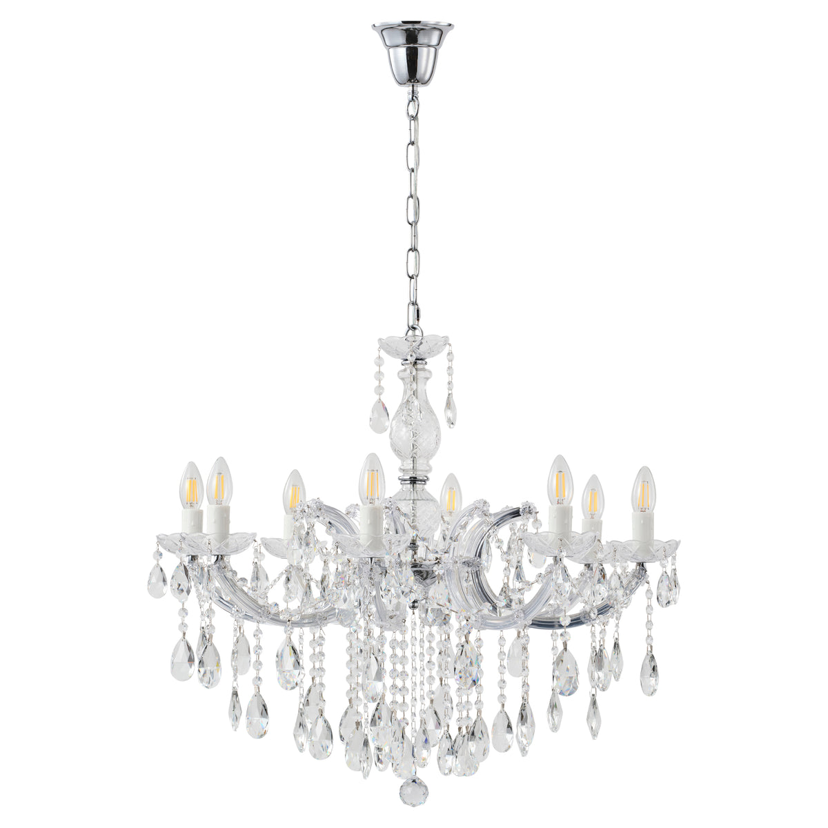 Zurich 8 Light Crystal Glass Chandelier, Chrome