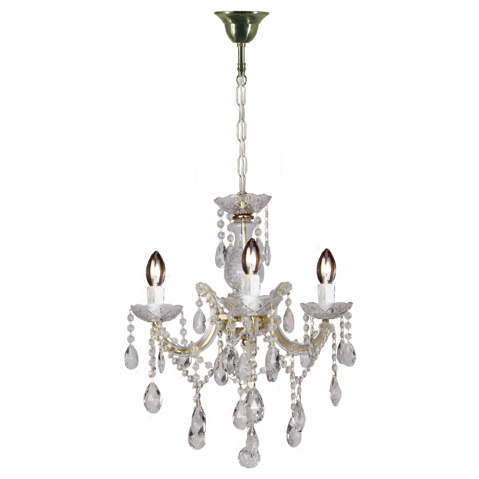 Zurich 3 Light Crystal Glass Chandelier, Gold