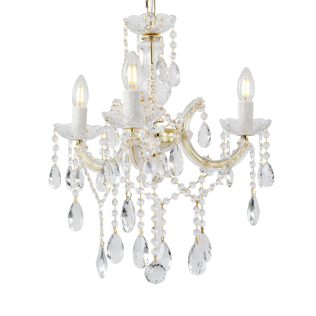 Zurich 3 Light Crystal Glass Chandelier, Gold