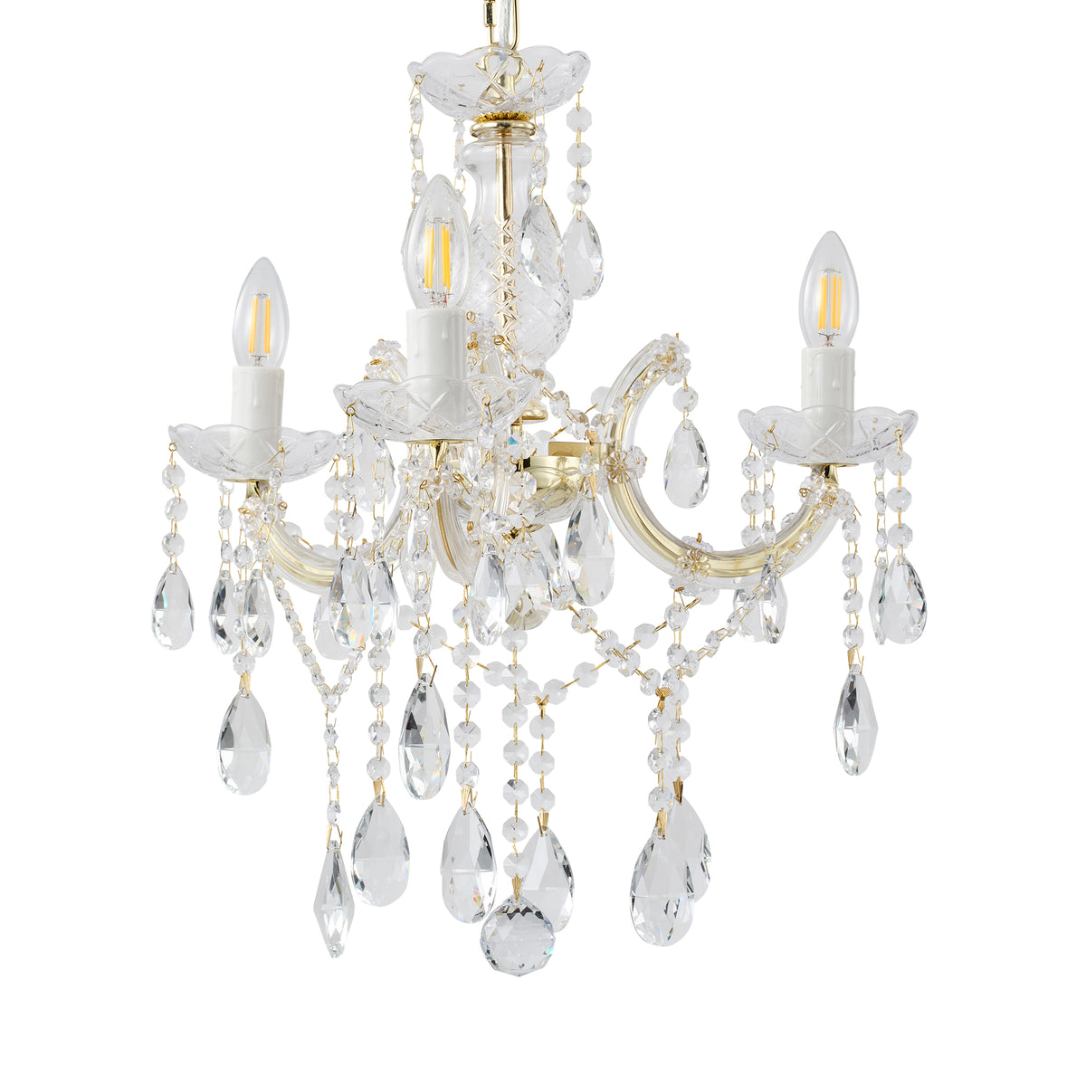 Zurich 3 Light Crystal Glass Chandelier, Gold