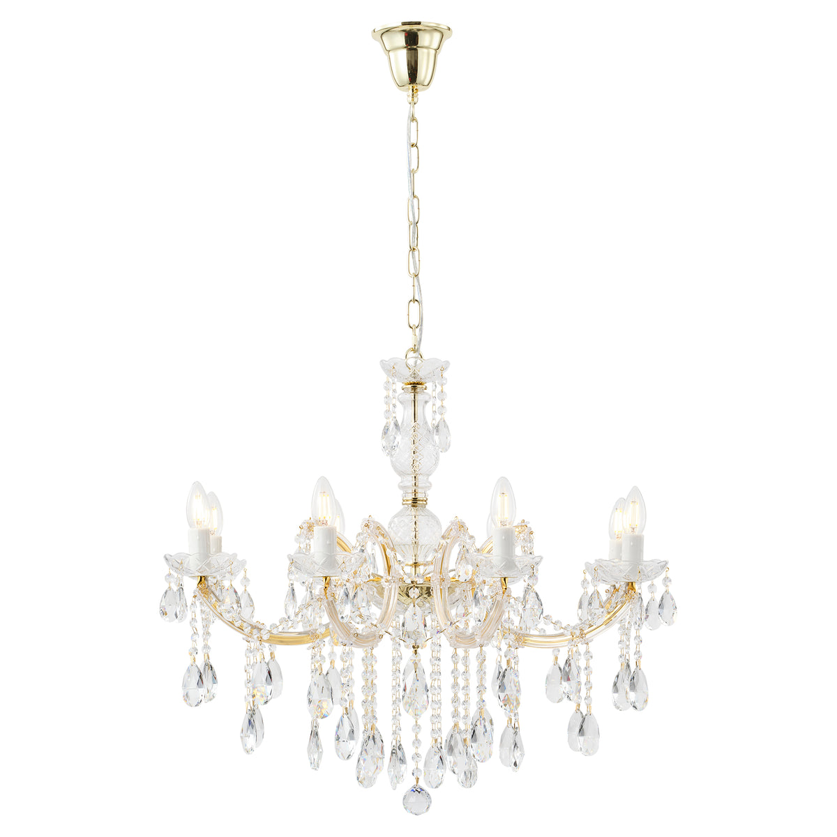 Zurich 8 Light Crystal Glass Chandelier, Gold