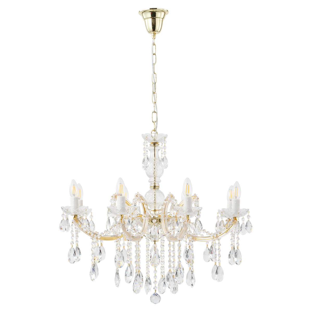 Zurich 8 Light Crystal Glass Chandelier, Gold