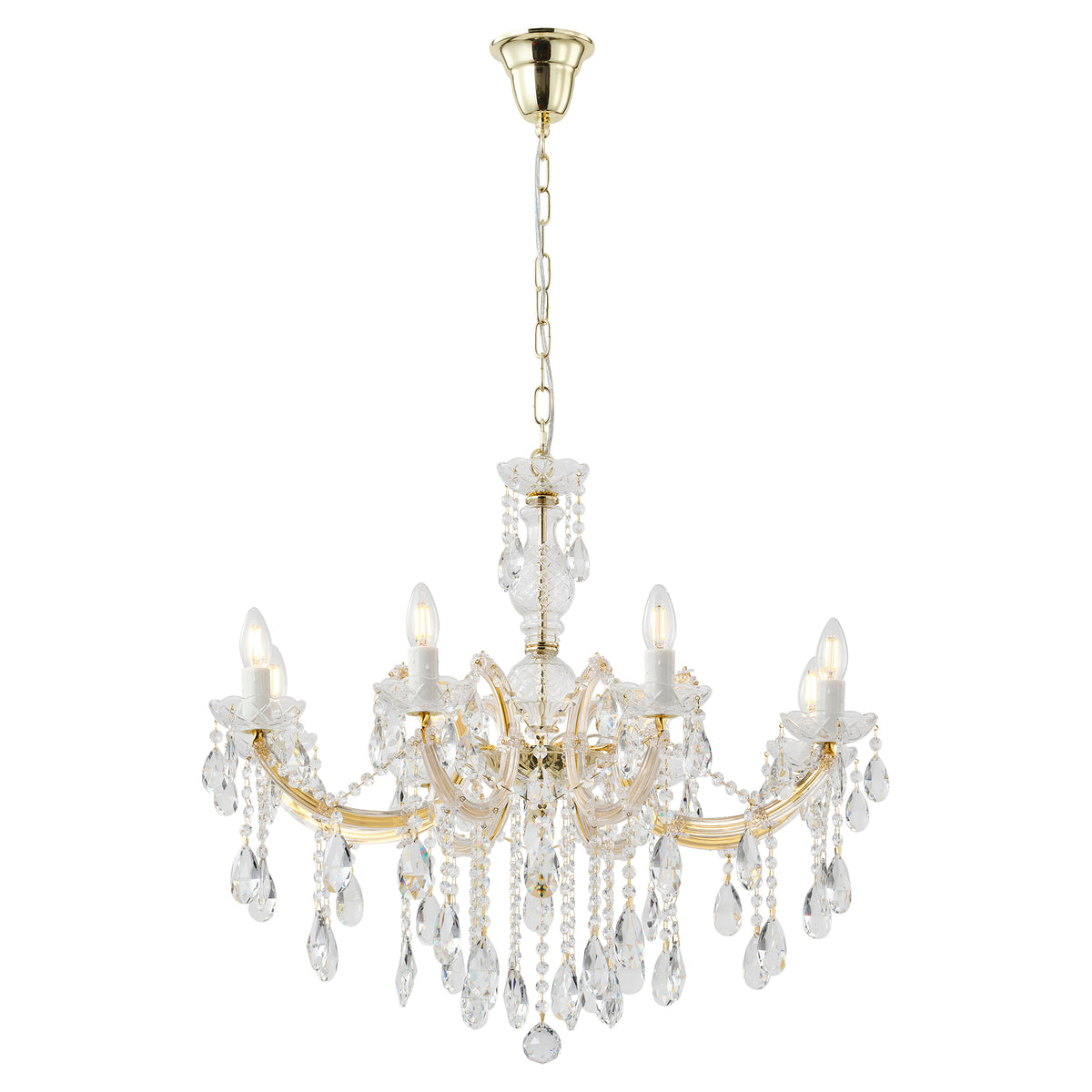 Zurich 8 Light Crystal Glass Chandelier, Gold