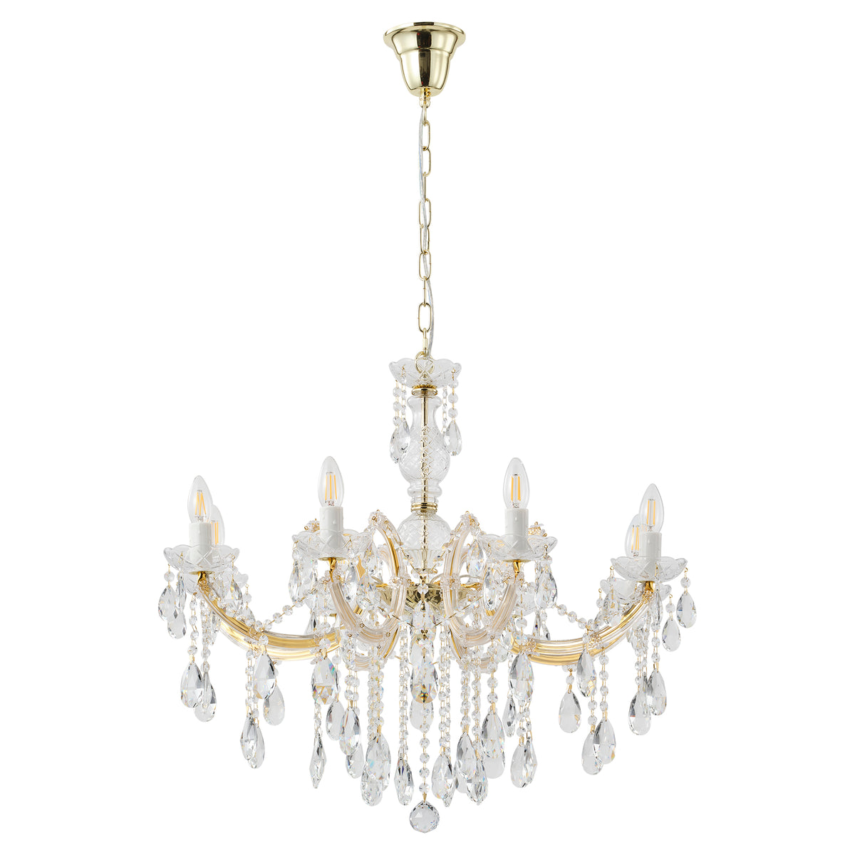Zurich 8 Light Crystal Glass Chandelier, Gold
