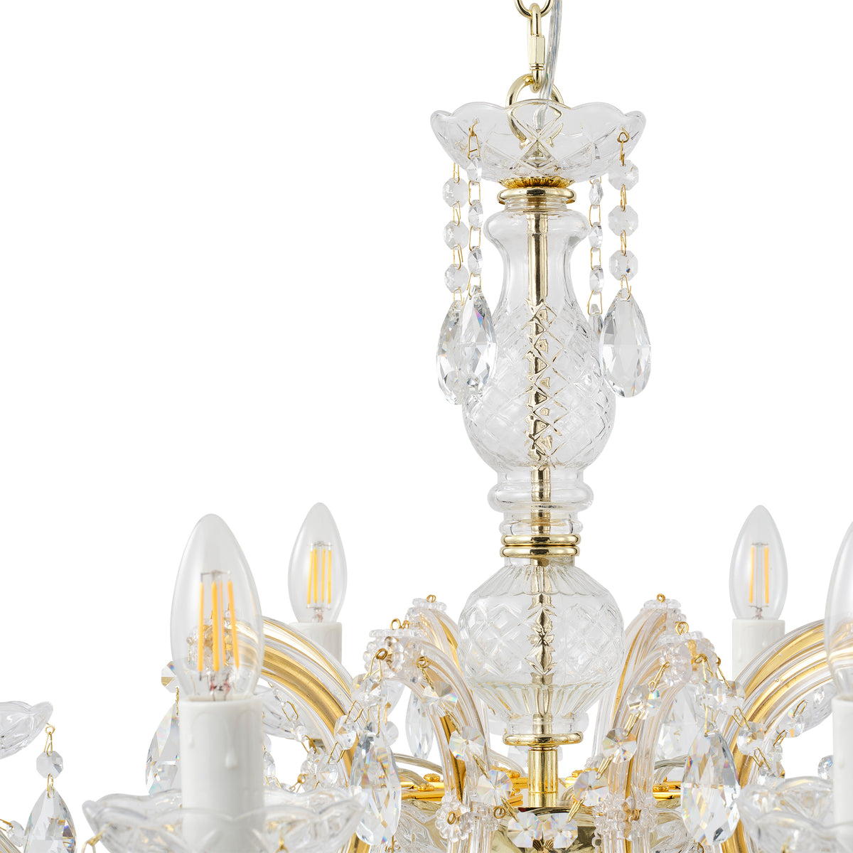 Zurich 8 Light Crystal Glass Chandelier, Gold