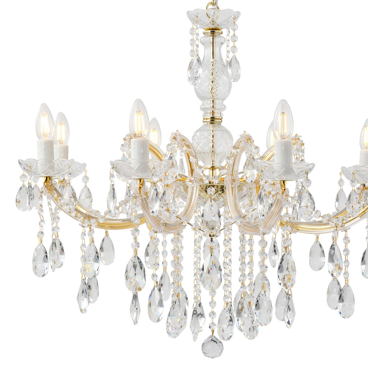 Zurich 8 Light Crystal Glass Chandelier, Gold