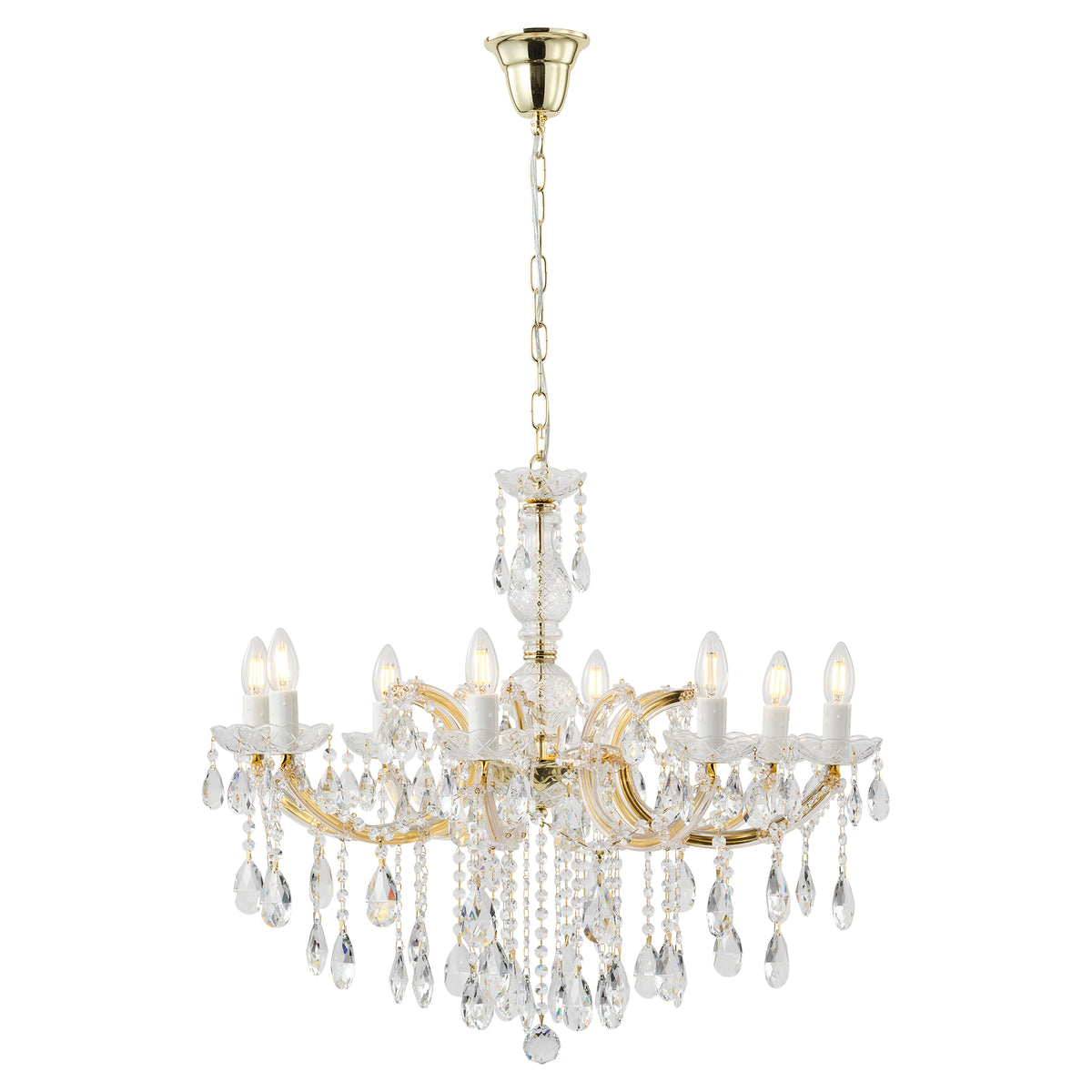 Zurich 8 Light Crystal Glass Chandelier, Gold