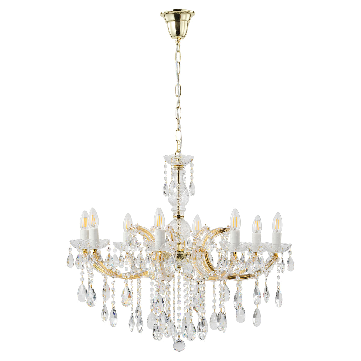 Zurich 8 Light Crystal Glass Chandelier, Gold
