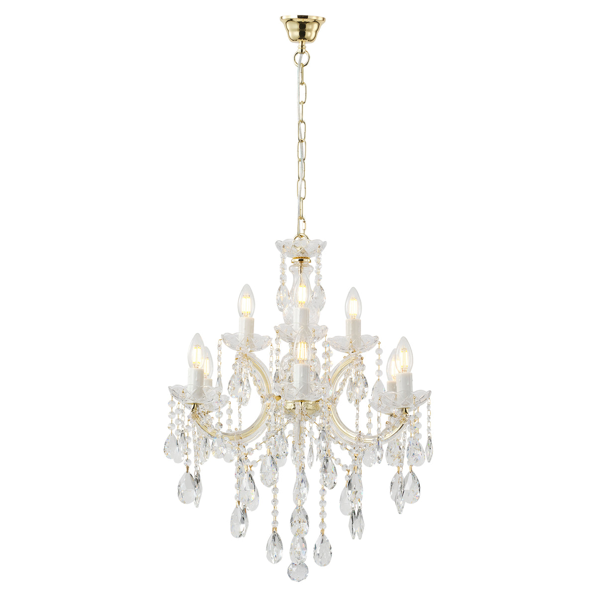 Zurich 9 Light Crystal Glass Chandelier, Gold