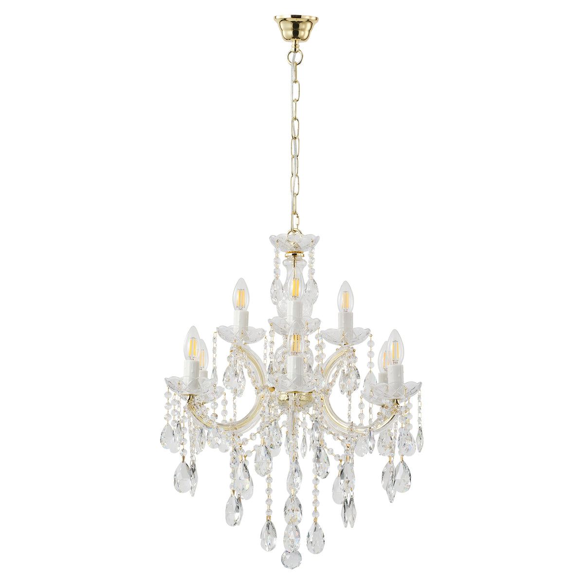 Zurich 9 Light Crystal Glass Chandelier, Gold