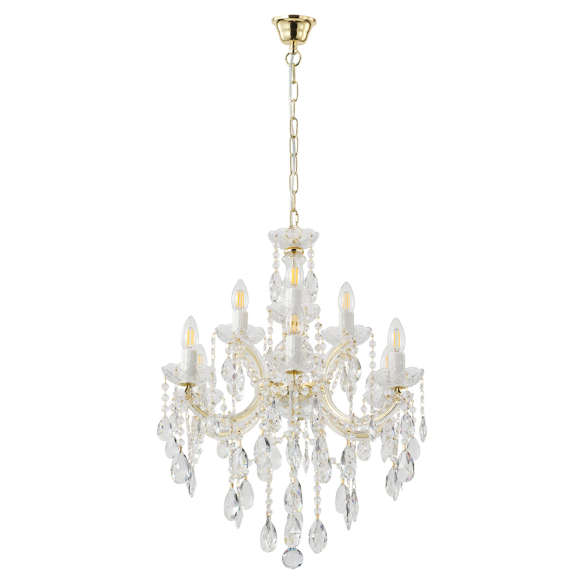Zurich 9 Light Crystal Glass Chandelier, Gold