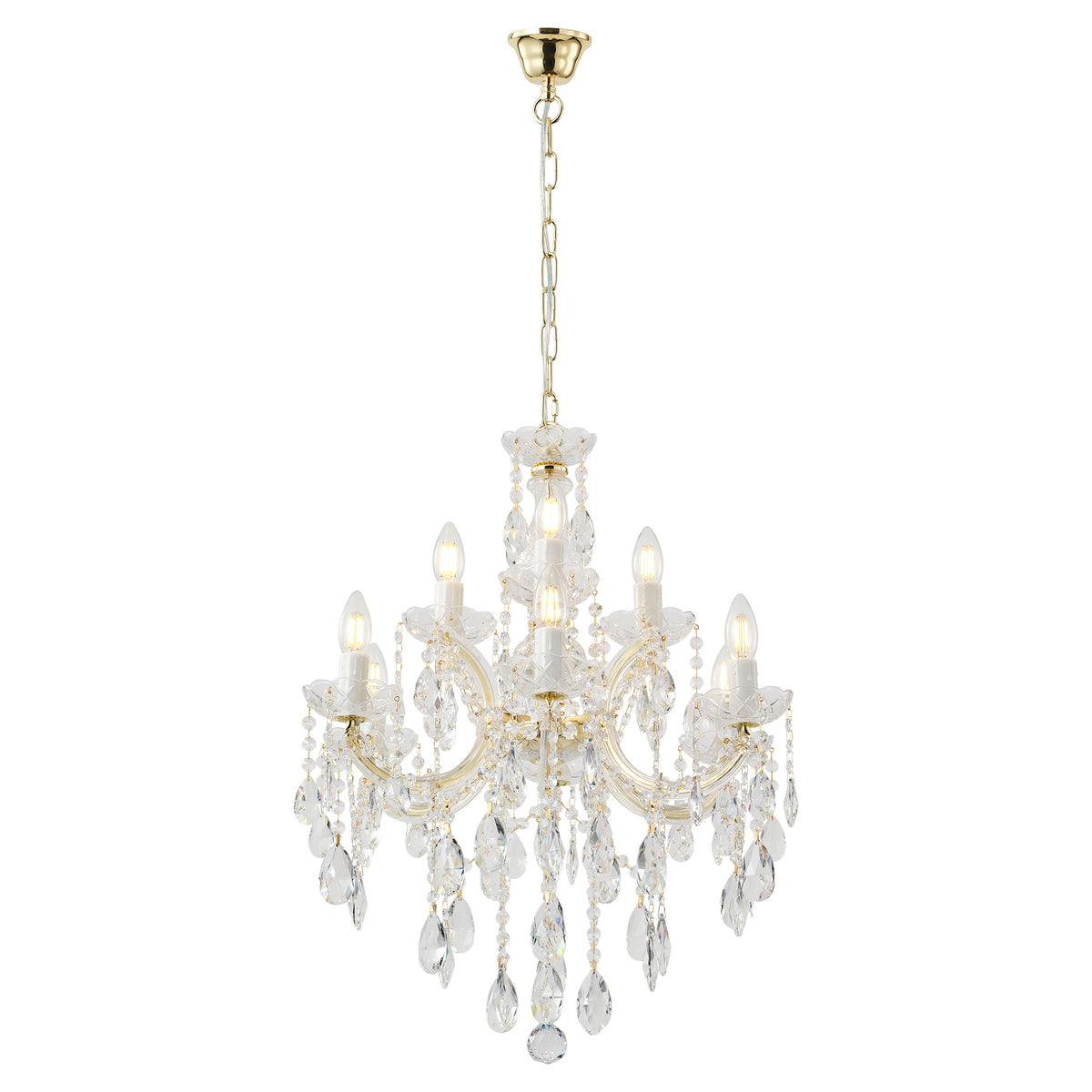 Zurich 9 Light Crystal Glass Chandelier, Gold