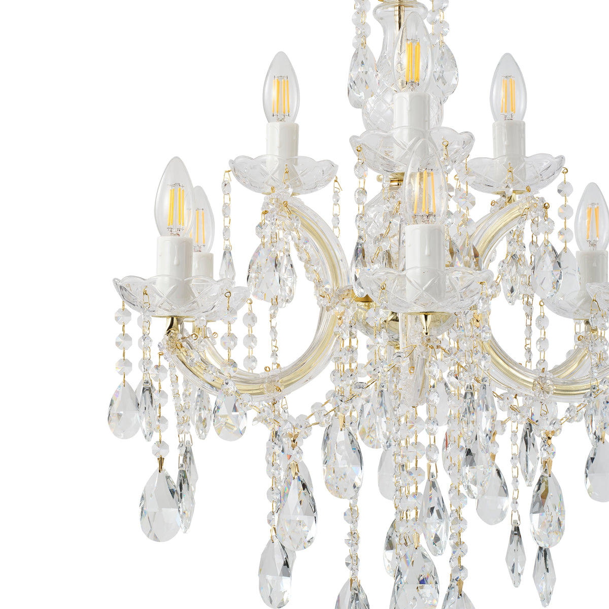 Zurich 9 Light Crystal Glass Chandelier, Gold